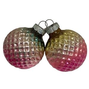 Vintage Shiny Brite Waffle Golf Ball Pink Ombre Christmas Ornaments Lot of 2